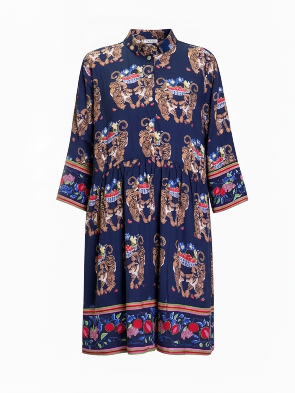 Mary Marshmallow Navy Twin Tiger Print Smock Shirt Dress Size Large